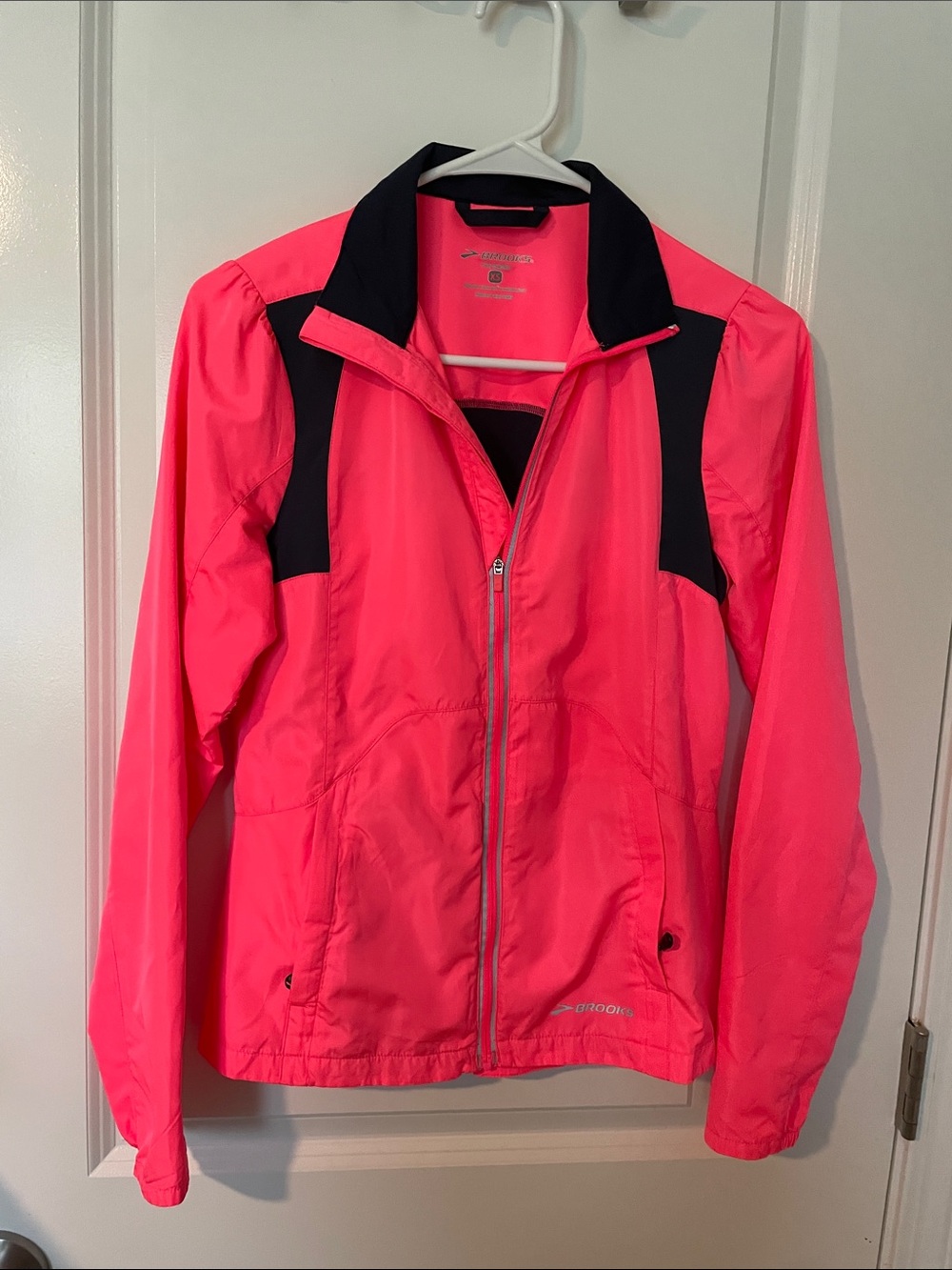 Brooks Neon Pink Utility Running Jacket with Black Accents